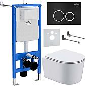 Унитаз подвесной Roxen Simple Compact в комплекте с инсталляцией StounFix Slim 6 в 1 911522 (кнопка: черный матовый)