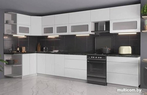 Готовая кухня Интерлиния Мила Матте 1.5x4.0 Б правая (белый-белый-кастилло темный)