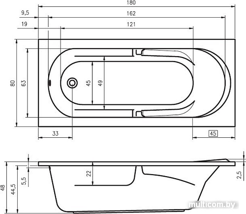 Ванна Riho Future 180x80 BC31005 (с каркасом)