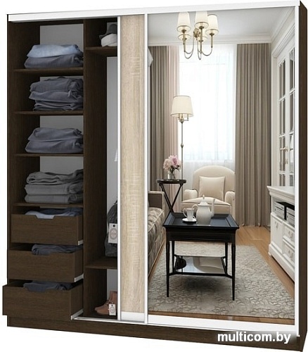 Шкаф-купе Кортекс-мебель Сенатор ШК12-45 Классика ДСП с зеркалом (венге/дуб сонома)