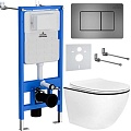Унитаз подвесной Roxen Antares Black в комплекте с инсталляцией StounFix Slim 6 в 1 964862 (кнопка: оружейная сталь)