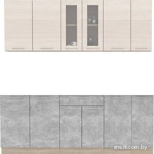 Готовая кухня Интерлиния Мила 21 без столешницы (вудлайн кремовый/бетон)