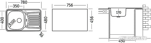 Кухонная мойка Ukinox Комфорт COL780.480-GW8K 1R