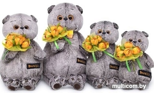 Мягкая игрушка Basik & Co Басик с букетом оранжевых пионов (22 см)