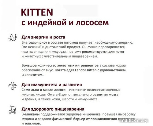 Сухой корм для кошек Landor Kitten для котят с индеи?кои? и лососем 10 кг