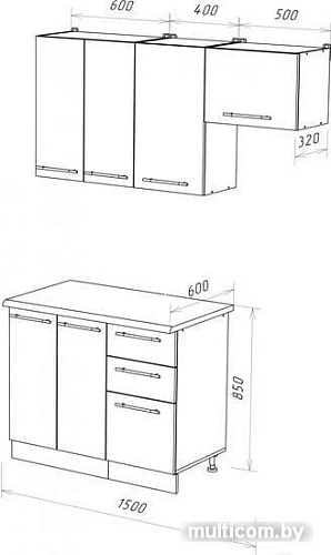 Кухня Кастанье Марта 1.5 (зеленый глянец/черный глянец)