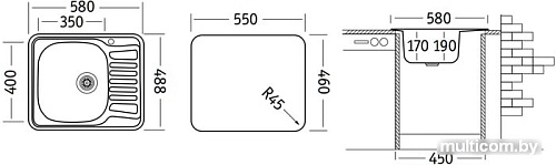 Кухонная мойка Ukinox Комфорт COM580.488-GT5K 1R