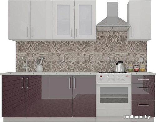 Кухня ВерсоМебель ВерсоЛайн 3-2.0 (белый 001/сливовый 104)