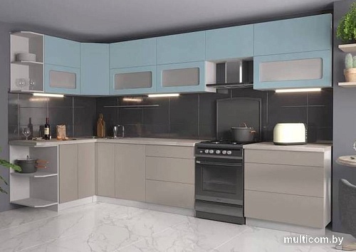 Готовая кухня Интерлиния Мила Матте 1.5x3.5 Б правая (океан-луна-травертин серый)