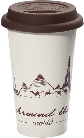 Термокружка DeLonghi DLSC057 0.3л (белый/коричневый)