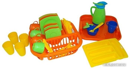 Набор игрушечной посуды Полесье Алиса с сушилкой, подносом и лотком на 4 персоны 40718