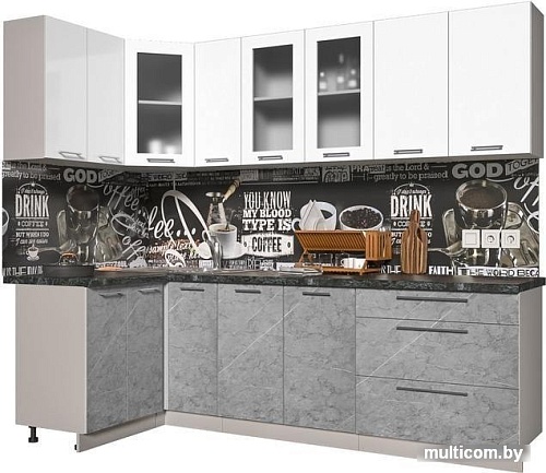 Угловая кухня Интерлиния Мила Пластик 1.2x2.5 (мрамор/белый глянец/кастилло темный)