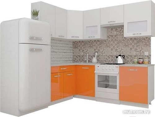 Угловая кухня ВерсоМебель ЭкоЛайт-6 1.4x2.3 левая (белый/манго)