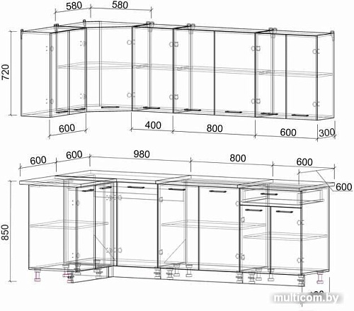 Угловая кухня Интерлиния Мила Лайт 1.2x2.4 (красный/дуб венге)