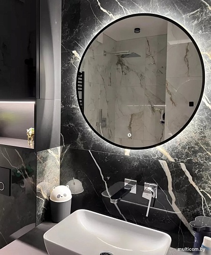 Зеркало с подсветкой eMZe 70 LED.UV.70.70.CHE.AF.4K (черный с УФ-окантовкой и подсветкой)