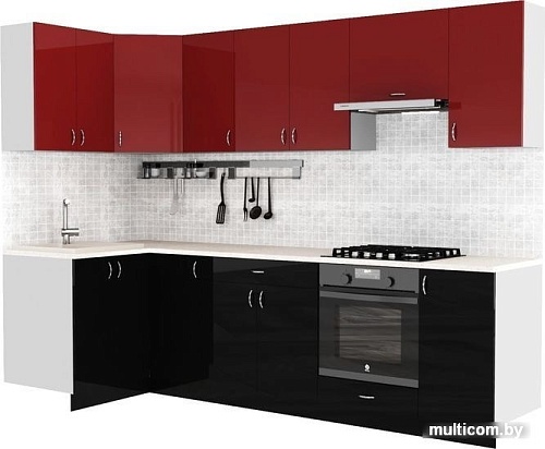 Готовая кухня S-Company Клео глосc 1.2x2.8 левая (черный глянец/бургундский глянец)