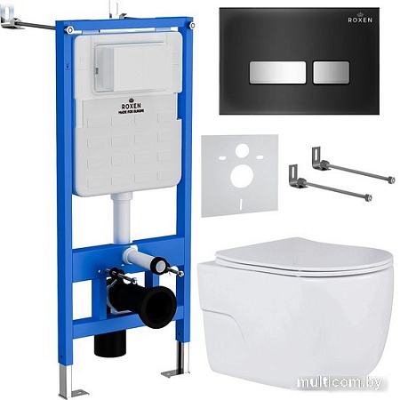 Унитаз подвесной Roxen Porto One Rimless 6 в 1 StounFix Slim 646666 (чёрное стекло)