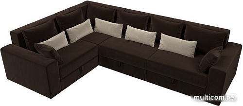 Угловой диван Лига диванов Майами Long 92 левый (микровельвет коричневый/подушки коричневые/бежевые)
