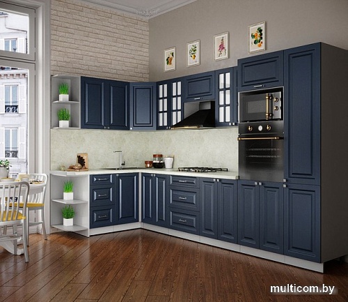 Готовая кухня Интерлиния Мила Деко 1.68x3.4 левая (индиго-индиго-опал светлый)