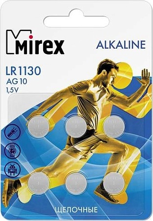 Элементы питания Mirex LR1130 (AG10) Mirex блистер 6 шт. 23702-LR1130-E6