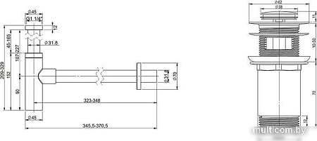 Сифон Wellsee Drainage System 182120001 (сифон, донный клапан, матовый черный)
