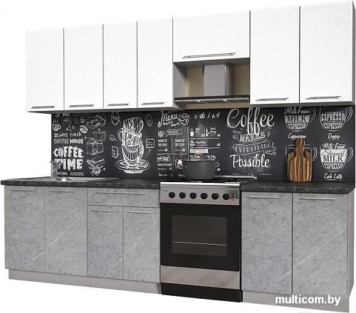 Кухня Интерлиния Мила Пластик 2.7 А (мрамор/белый глянец/кастилло темный)