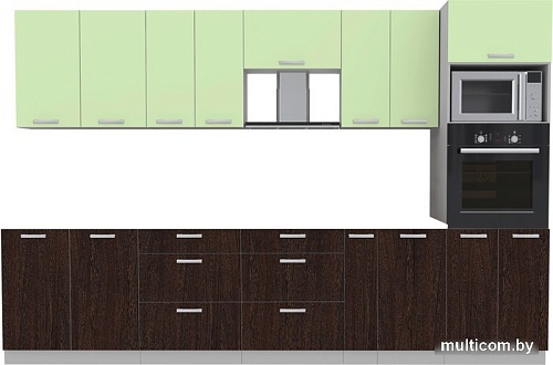 Готовая кухня Интерлиния Мила Лайт 3.2 ВТ без столешницы (салатовый/дуб венге)