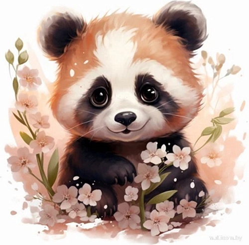 Рыжий кот Малыши-животные Панда в цветах Х-0637