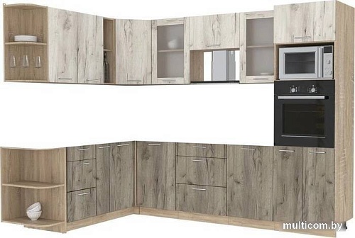 Готовая кухня Интерлиния Мила 1.88x2.8 левая без столешницы (дуб белый/дуб серый)