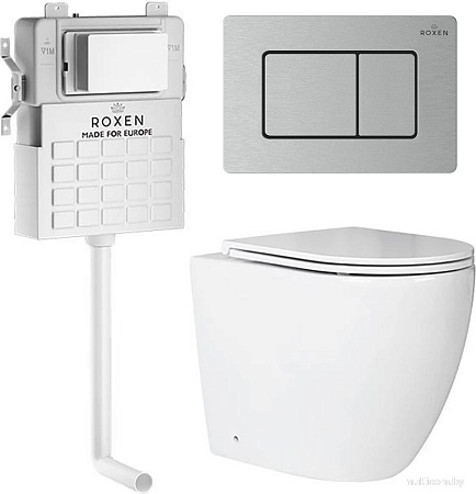 Унитаз приставной Roxen Antares в комплекте с инсталляцией Roxen Attach 5 в 1 968412 (кнопка: сатин)