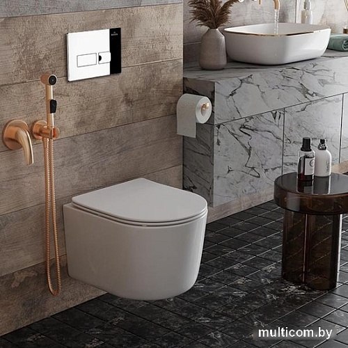 Унитаз подвесной Roxen Simple Compact в комплекте с инсталляцией StounFix Slim 6 в 1 932469 (кнопка: хром глянец)