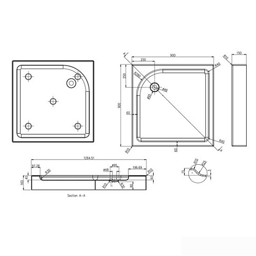 Душевой поддон Azario P19 L/R (P199) 90x90