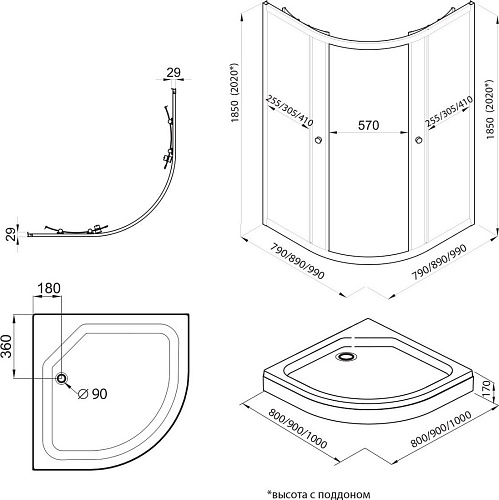 Душевой уголок Triton Альфа-Блэк 100х100 (с поддоном)