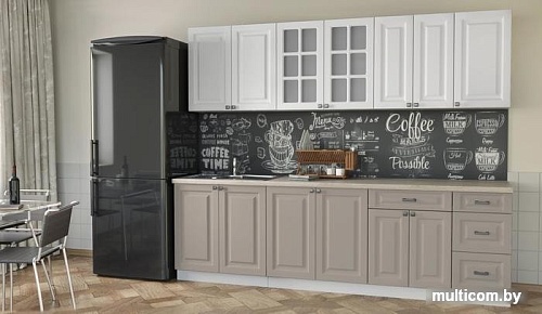 Кухня Интерлиния Мила Деко 2.6 Б (белый/луна/травертин серый)