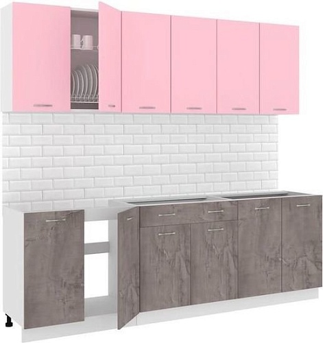 Готовая кухня Кортекс-мебель Корнелия Лира-лайт 2.4м без столешницы (розовый/оникс)