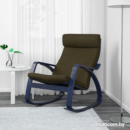 Кресло-качалка Ikea Поэнг (коричневый/хилларед темно-синий) 192.515.45