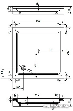 Душевой поддон Эстет Гамма М 90x90 [3-0004]