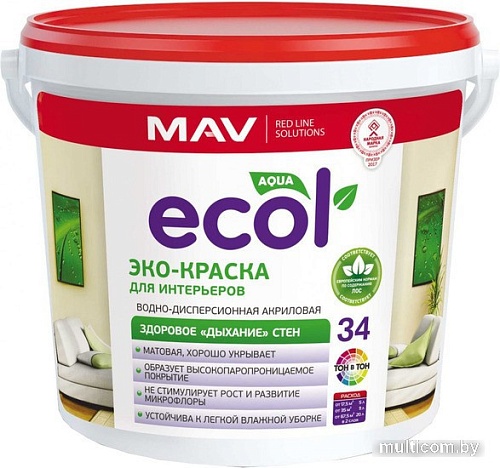 Краска Ecol 34 ВД-АК-2034 11 л (белый матовый)