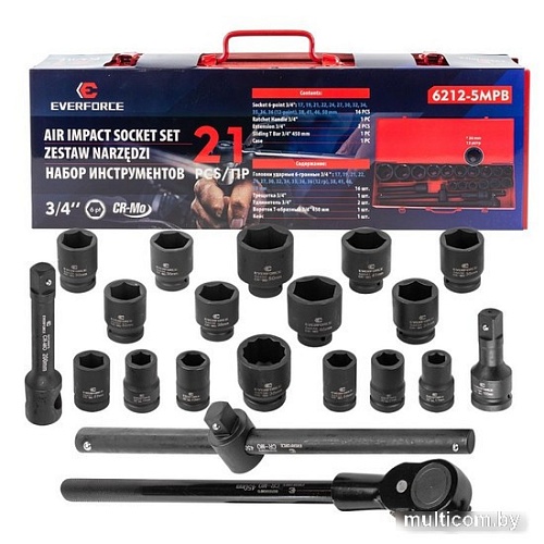 Набор трещотка с головками Everforce EF-6212-5MPB (21 предмет)