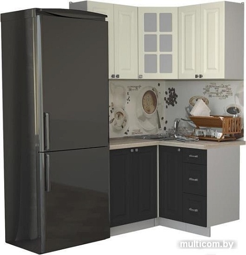 Угловая кухня Интерлиния Мила Деко 1.2x1.2 (пепел/слоновая кость/травертин серый)