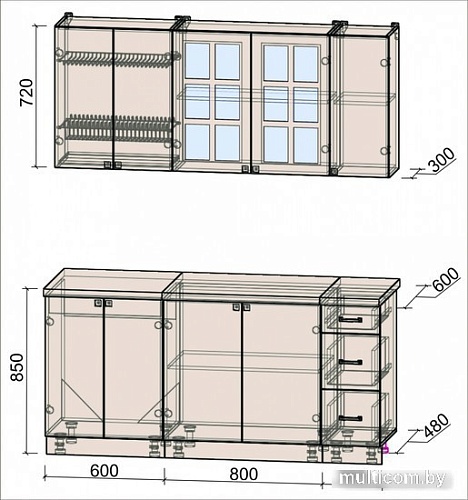 Готовая кухня Интерлиния Мила Деко 1.7А (индиго/индиго/опал светлый)