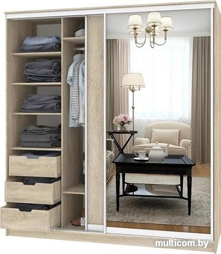 Шкаф-купе Кортекс-мебель Сенатор ШК12 Классика ДСП с зеркалом (дуб сонома)