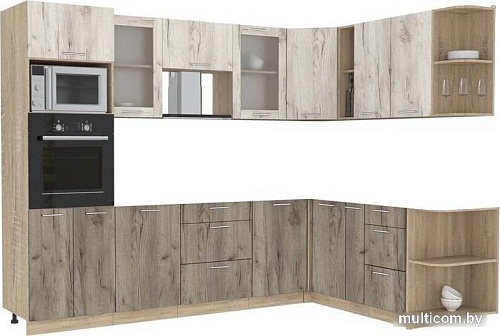 Готовая кухня Интерлиния Мила 1.88x2.8 правая без столешницы (дуб белый/дуб серый)
