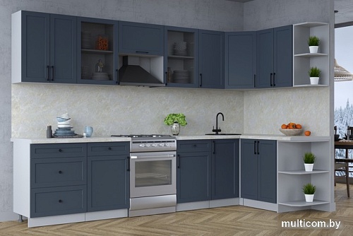 Готовая кухня Интерлиния Тренд 1.5x3.2 правая (индиго/индиго/опал светлый)