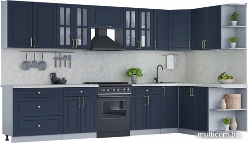 Готовая кухня Интерлиния Мила Шато 1.7x3.5 правая (индиго/индиго/опал светлый)
