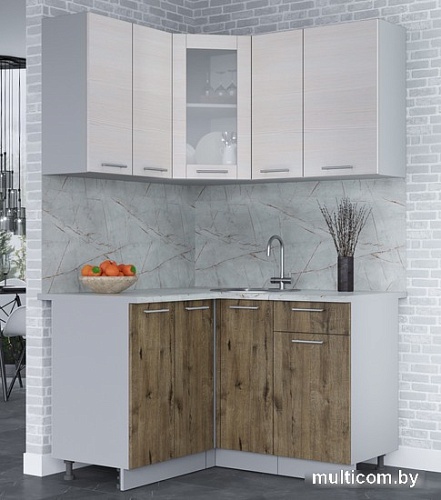 Готовая кухня Интерлиния Мила 12x13 (вудлайн кремовый-дуб веллингтон-серый каспий)