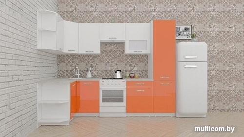 Угловая кухня ВерсоМебель ЭкоЛайт-5 1.3x2.7 правая (белый/яркий оранжевый)