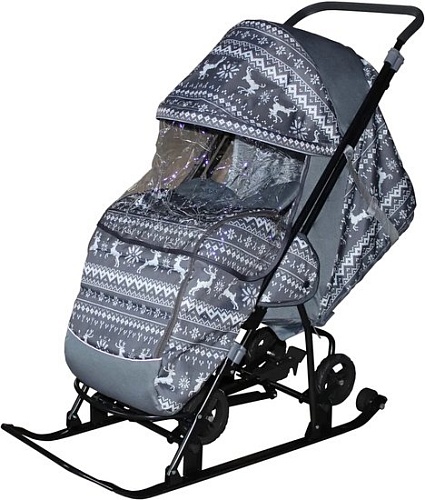 Санки-коляска Galaxy Снежинка Универсал 1 (финская ночь/олени на сером)