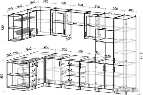 Готовая кухня Интерлиния Мила Крафт 1.68x3.2 правая (дуб королевский)