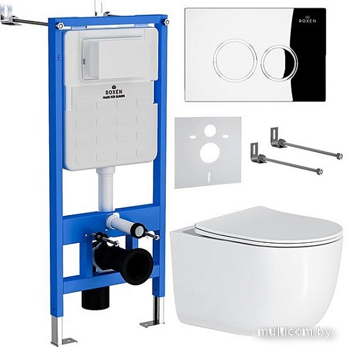 Унитаз подвесной Roxen Vortex Tornado в комплекте с инсталляцией StounFix Slim 6 в 1 964332 (кнопка: хром глянец)